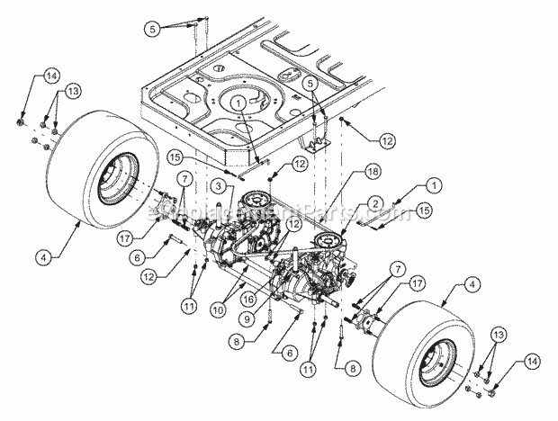 Rear Drive And Wheels Diagram and Parts List for RZT22 17AA5A7P710, 17AA5A7P712 Cub Cadet Lawn Mower